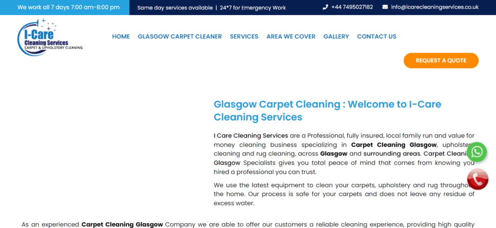 I-Care Cleaning Services Homepage